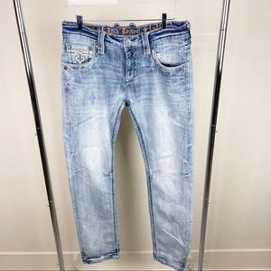 Rock Revival Mens Denim Light Wash Jeans Straight Leg Size 34